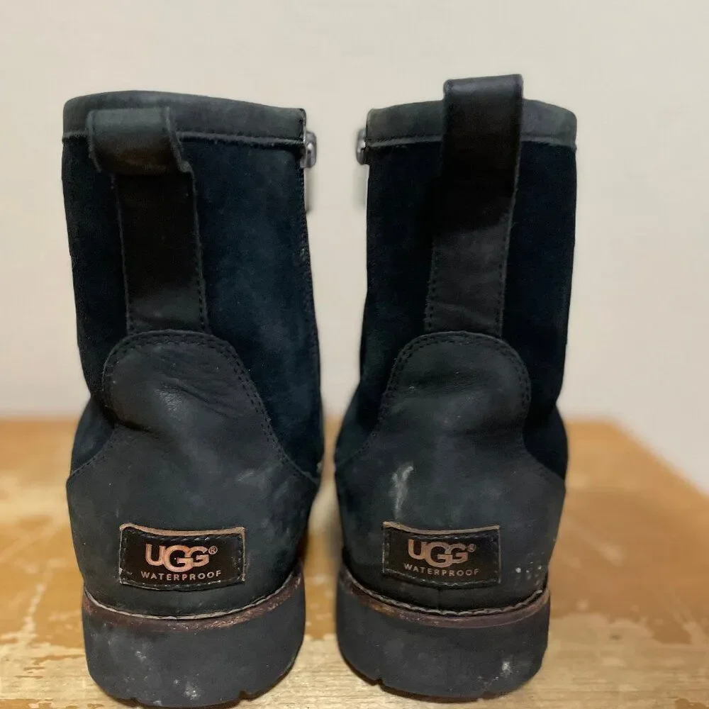 Ugg Hendren 1008140 Black LEATHER Waterproof Zip Ankle Boots Men's Sz 11
